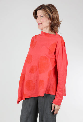 Moyuru Drape-Neck Dot Top, Red 