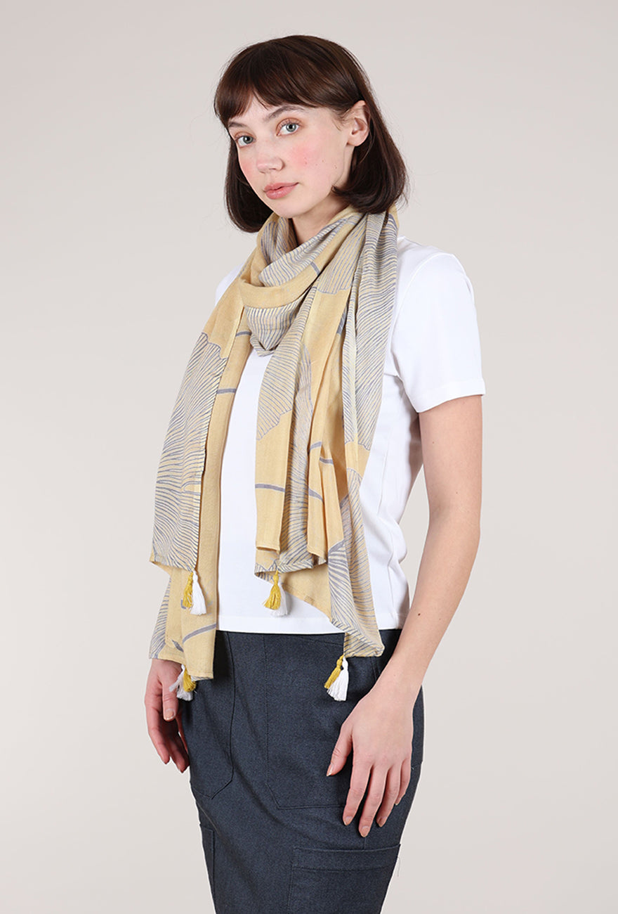 Dupatta Designs Ginkgo Floral Scarf, Yellow 