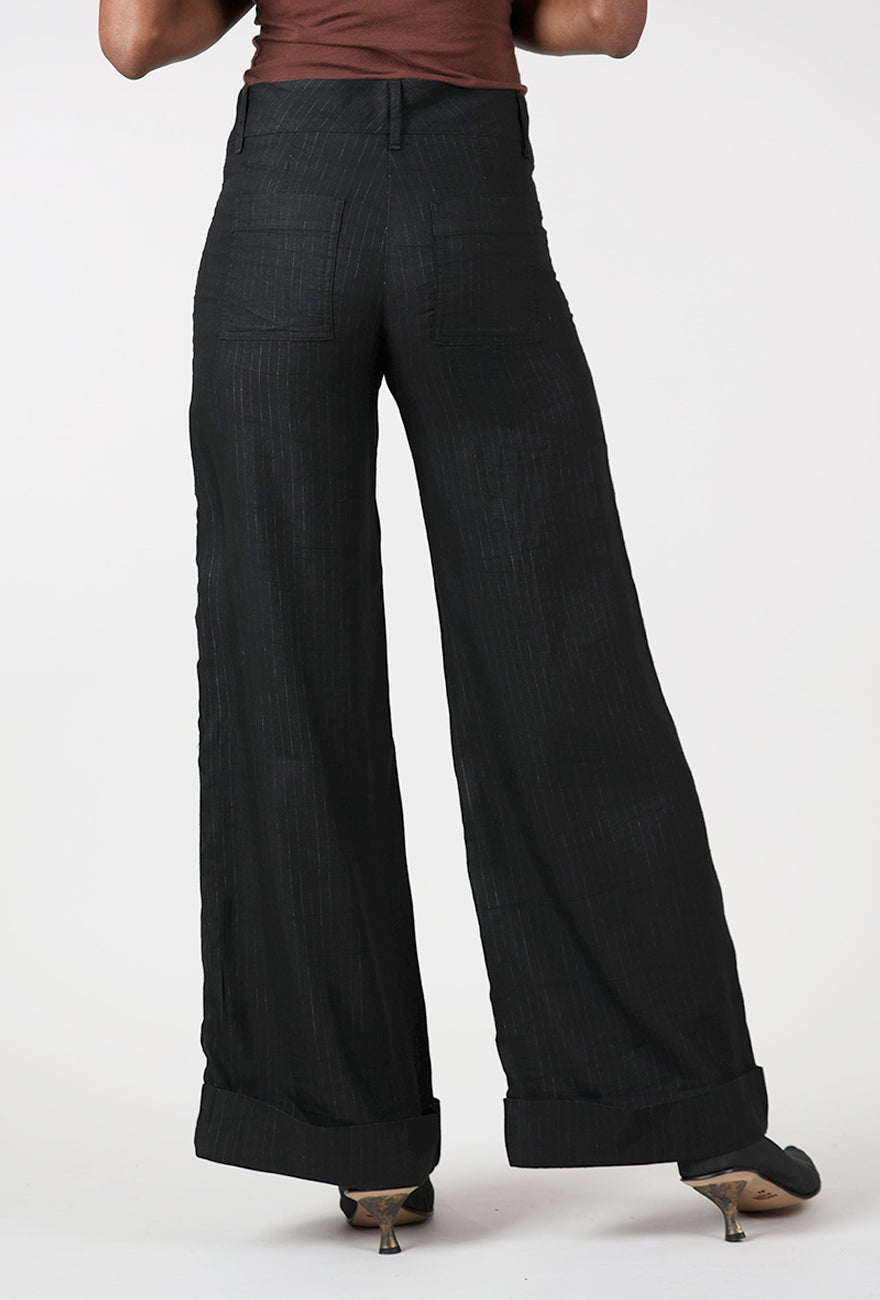 Hannes Roether Pinstripe Flare Trouser, Black 