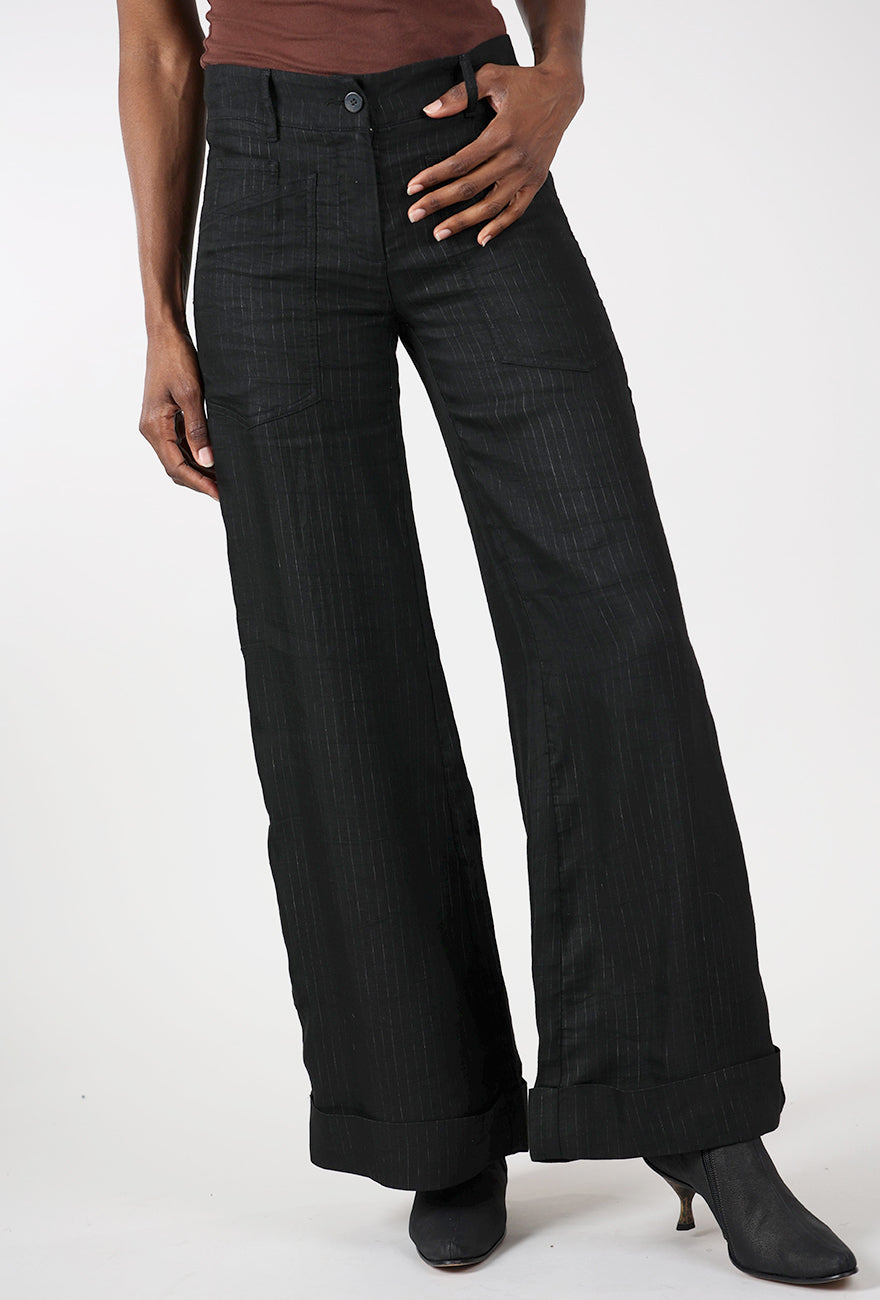 Hannes Roether Pinstripe Flare Trouser, Black 