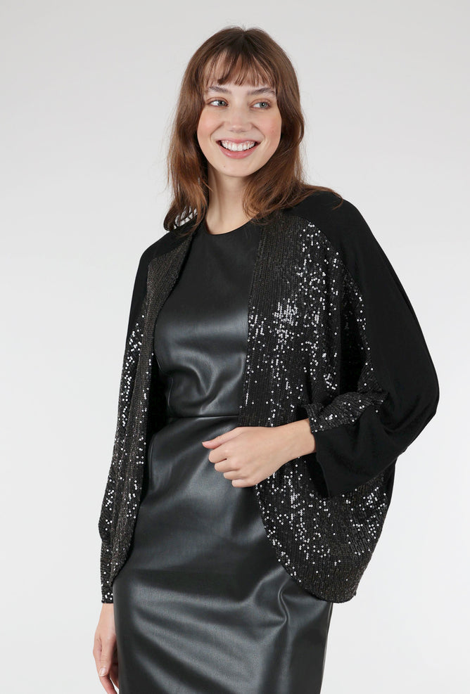 M Made in Italy Sequin Glam Cardigan, Black 