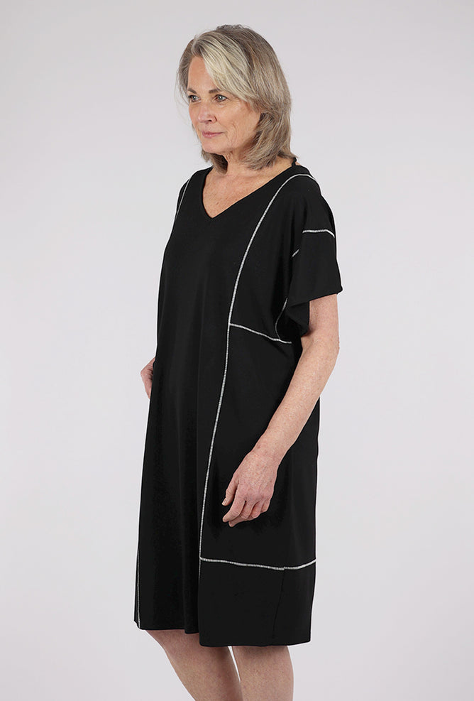 Ozai Reversible Contrast Stitch Pocket Dress, Black 