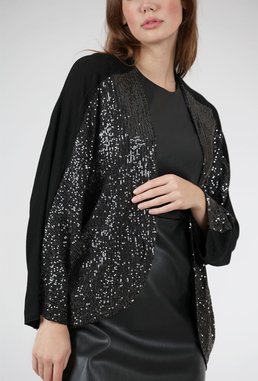 M Made in Italy Sequin Glam Cardigan, Black 