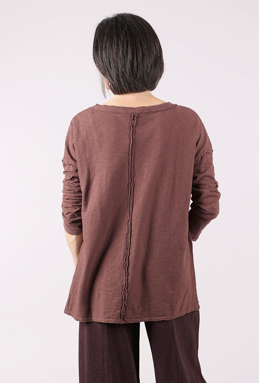 Cut Loose Raw Edge Deep Vee Tee, Cola 