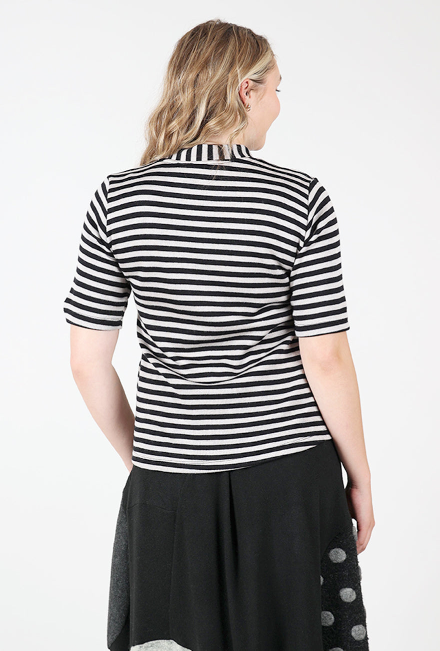 Elbow Sleeve Striped Top, Black Mix Angle 3