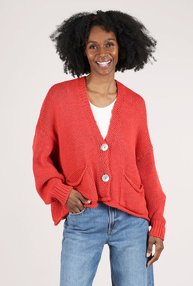 Alembika Slouchy Cotton Grandpa Sweater, Coral 