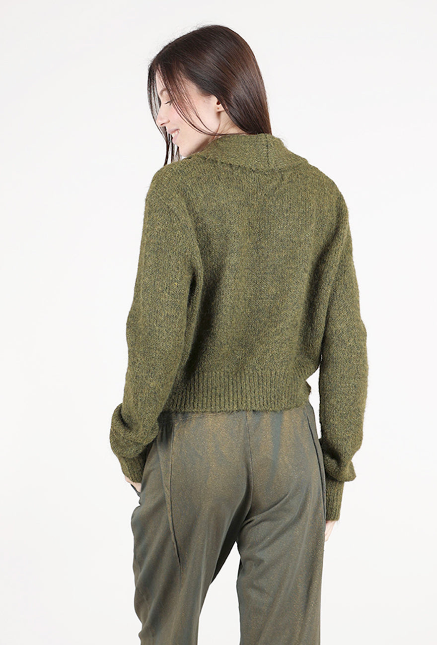 Grade & Gather Button Up Cardie, Dark Moss 