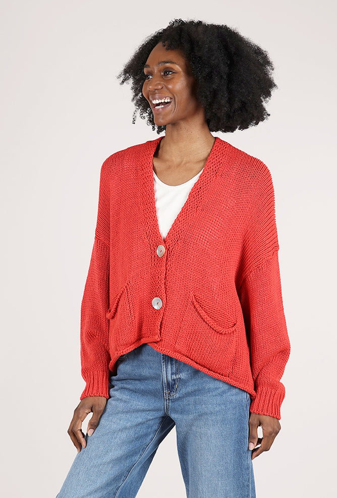 Alembika Slouchy Cotton Grandpa Sweater, Coral 