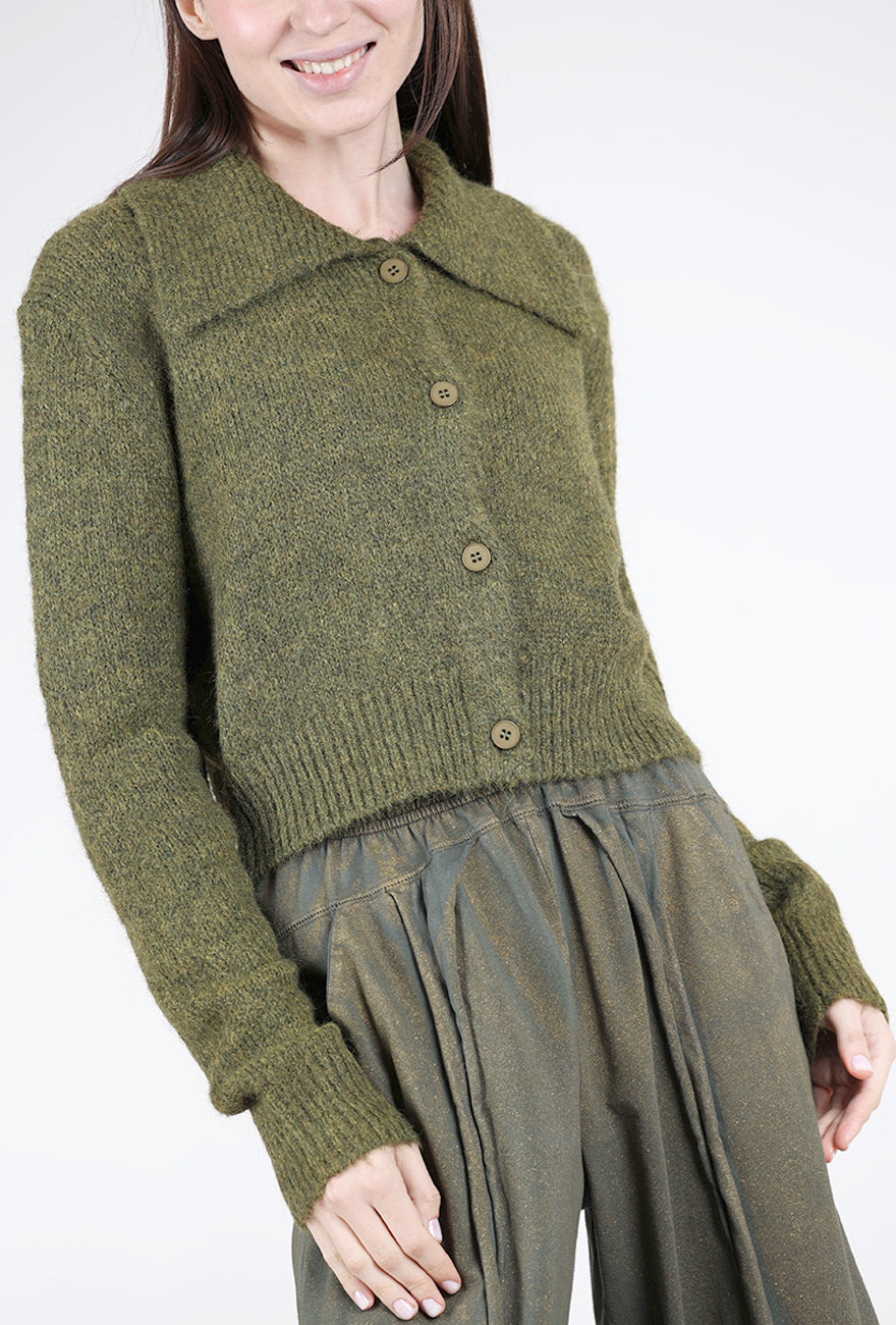 Grade & Gather Button Up Cardie, Dark Moss 