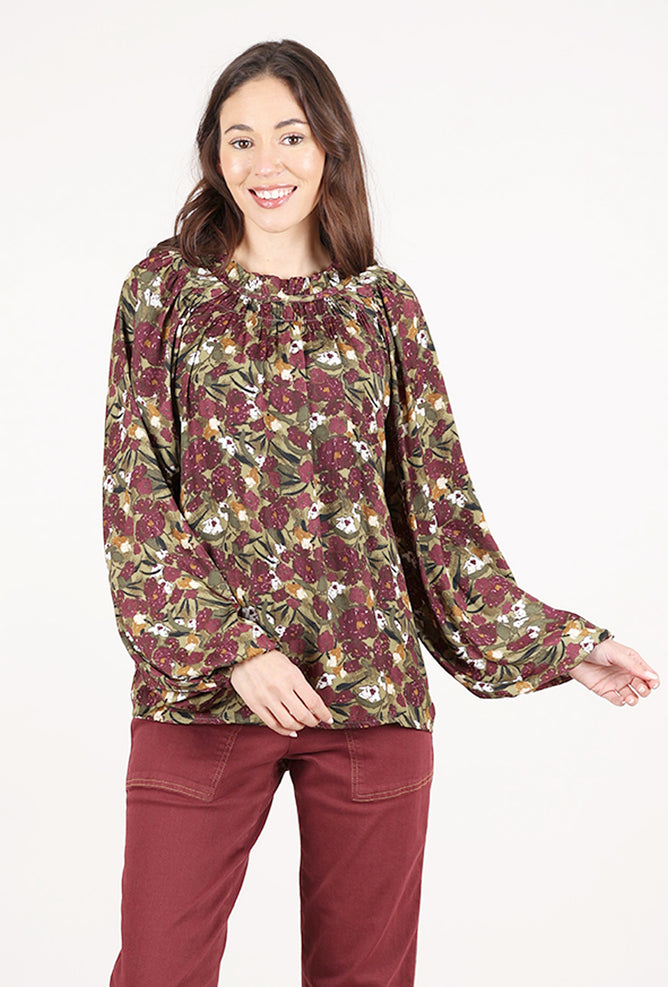 Grade & Gather Balloon Sleeve Blouse, Dark Jewel 
