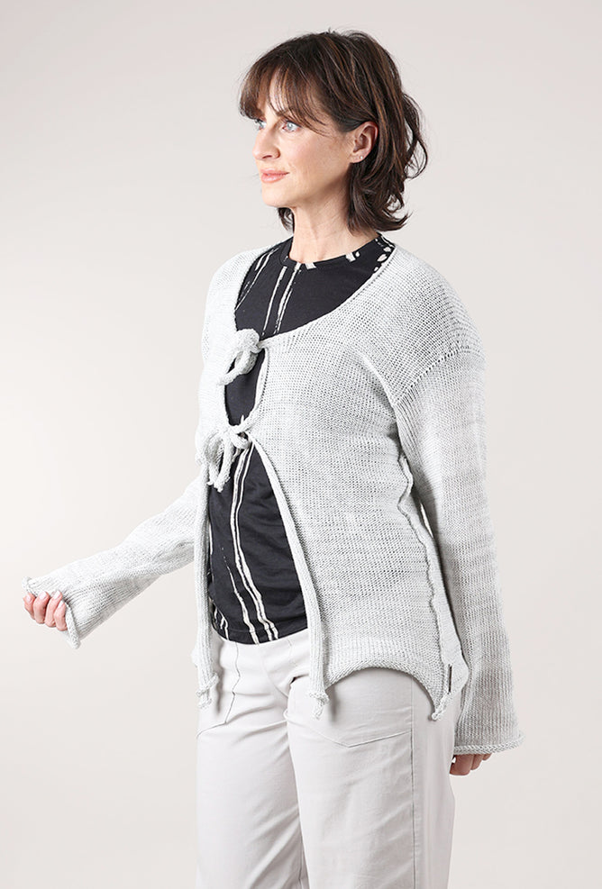 Paper Temples Gully Tie-Front Cardie, White Marled 