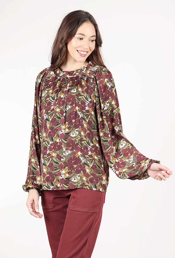 Grade & Gather Balloon Sleeve Blouse, Dark Jewel 