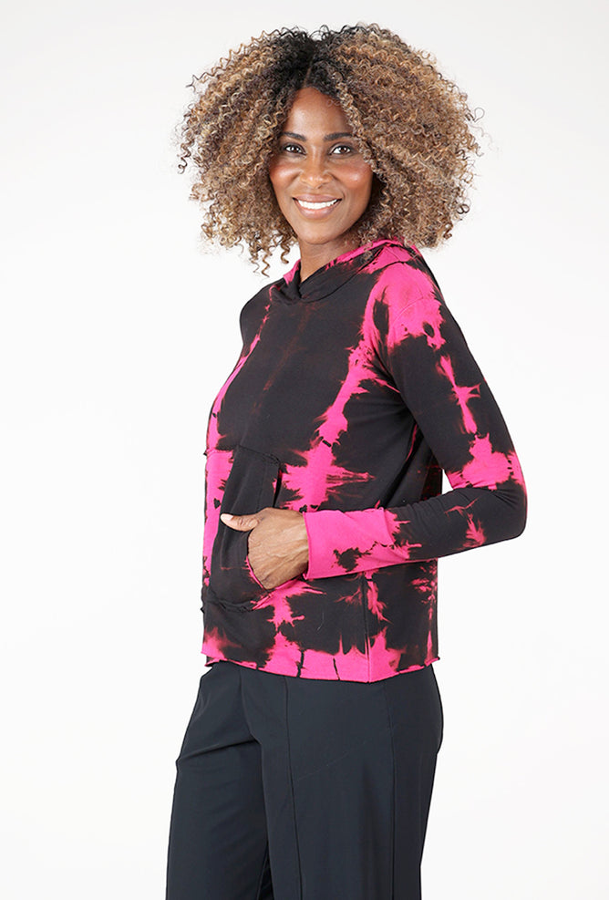 Dream Knit Hoodie, Magenta/Black Angle 2