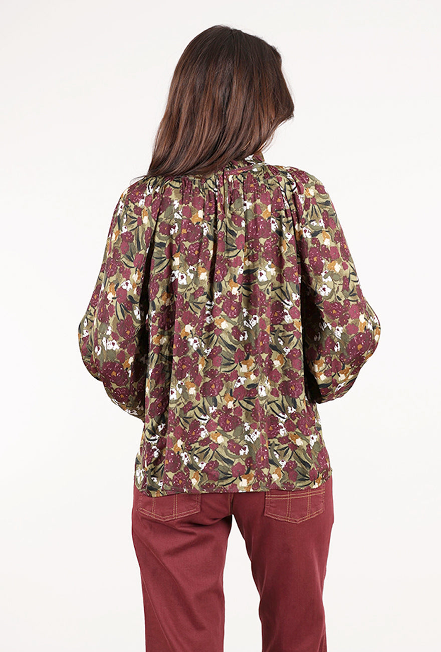 Grade & Gather Balloon Sleeve Blouse, Dark Jewel 