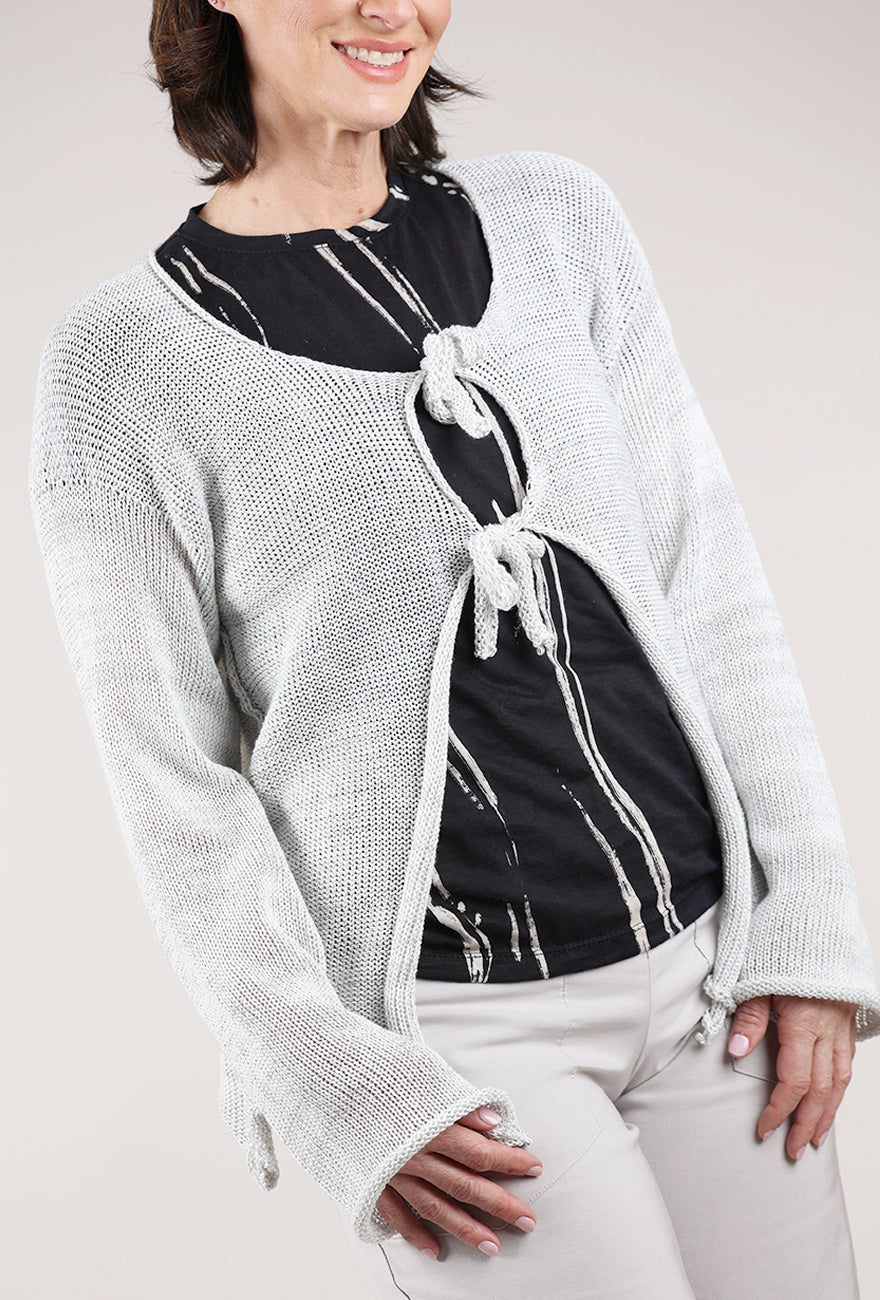 Paper Temples Gully Tie-Front Cardie, White Marled 