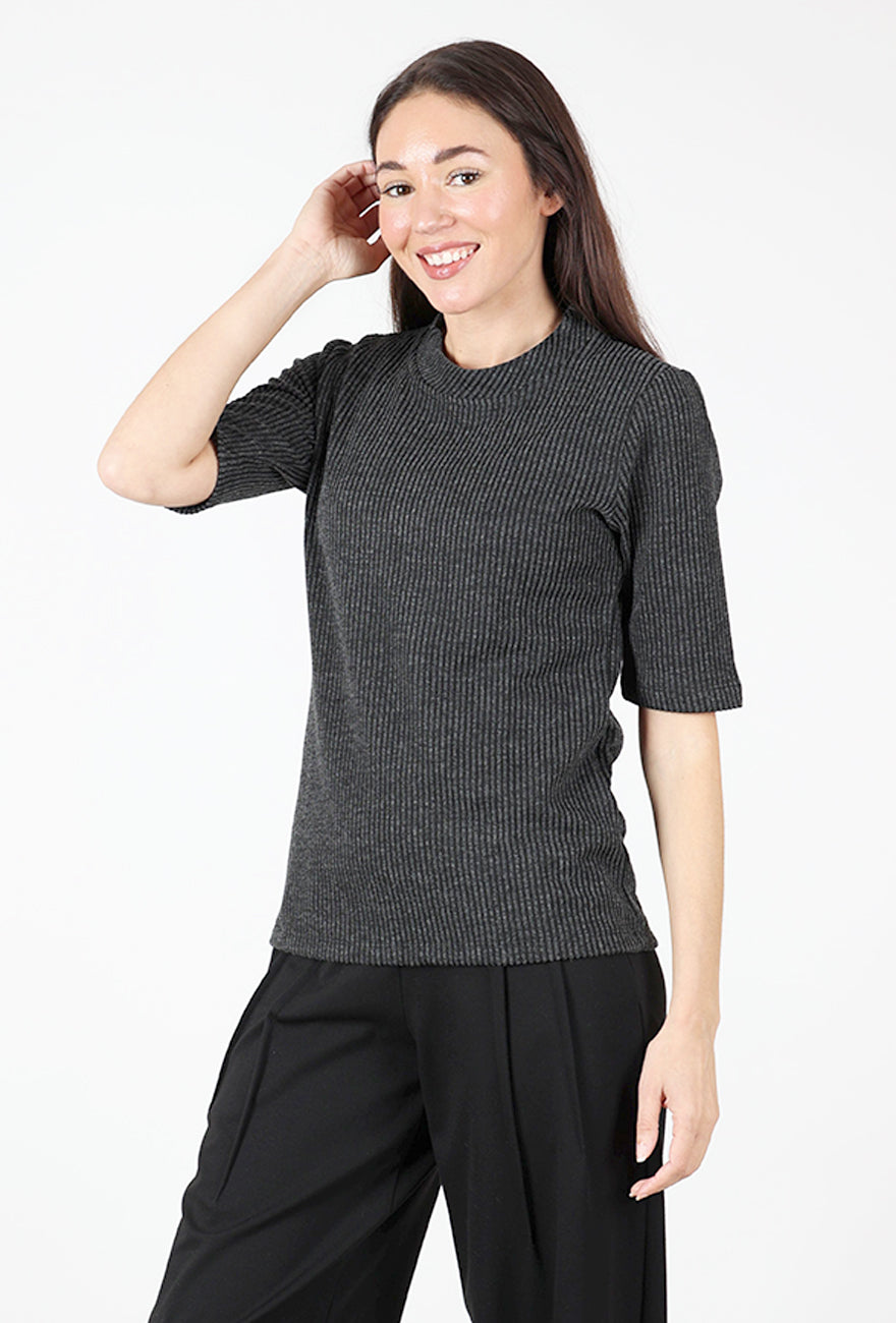 Sleekly Ribbed Top, Gray