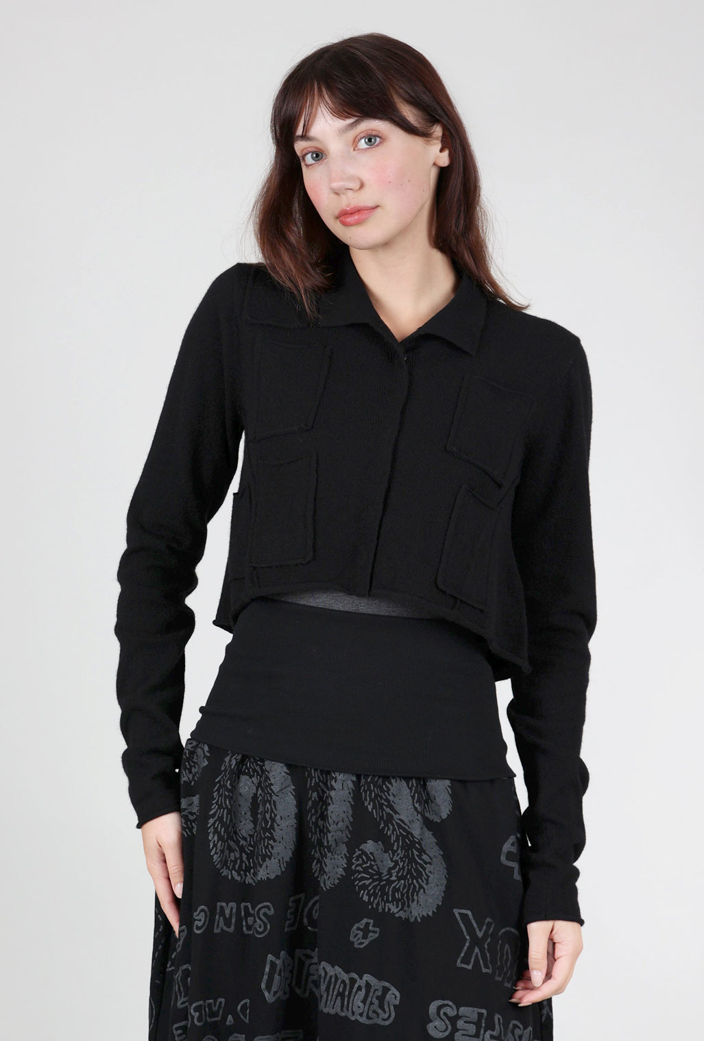 Rundholz Pockety Cropped Cardie, Black 