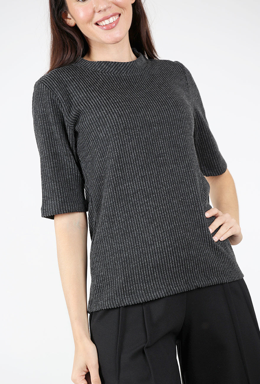 Sleekly Ribbed Top, Gray