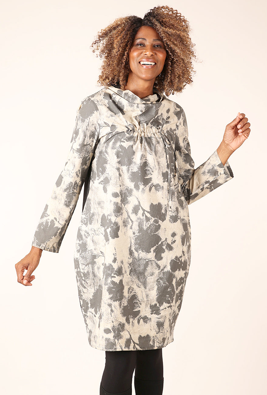 Kedziorek Abstract Cinch-Bodice Dress, Ecru/Gray 