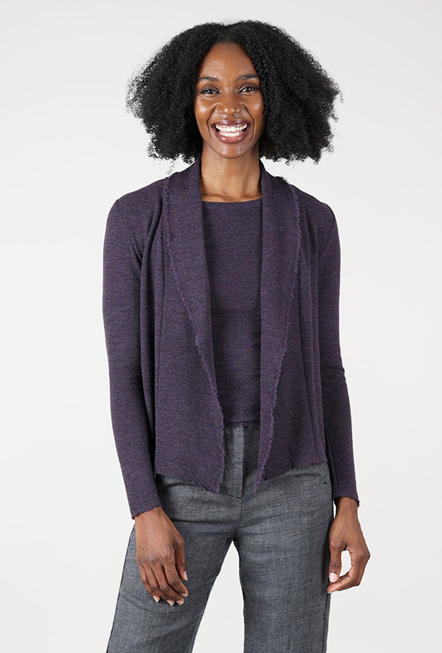 By Basics Merino Short Cardie, Plum Melange 
