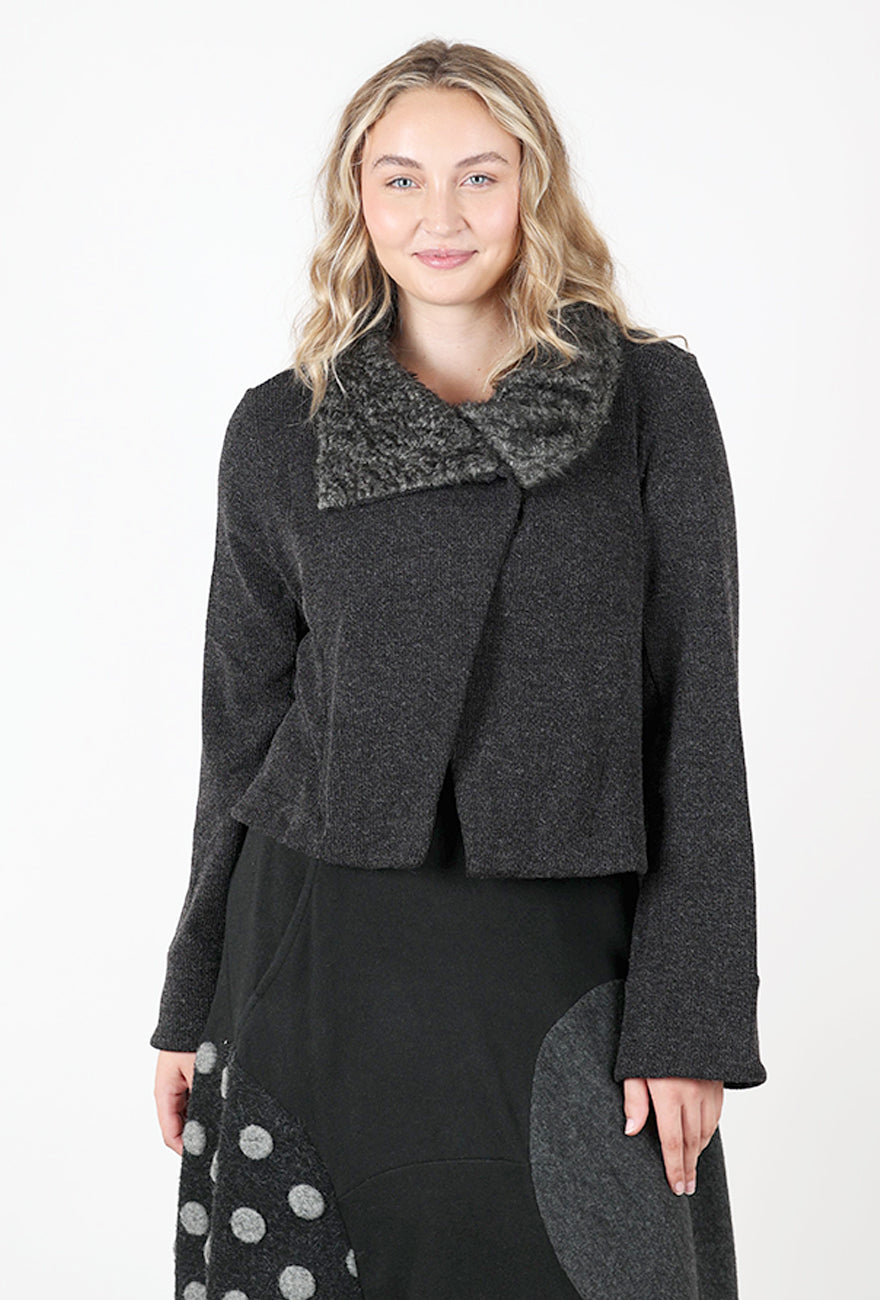Fuzzy Collar Crop Jacket, Basalt