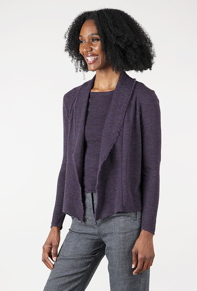 By Basics Merino Short Cardie, Plum Melange 