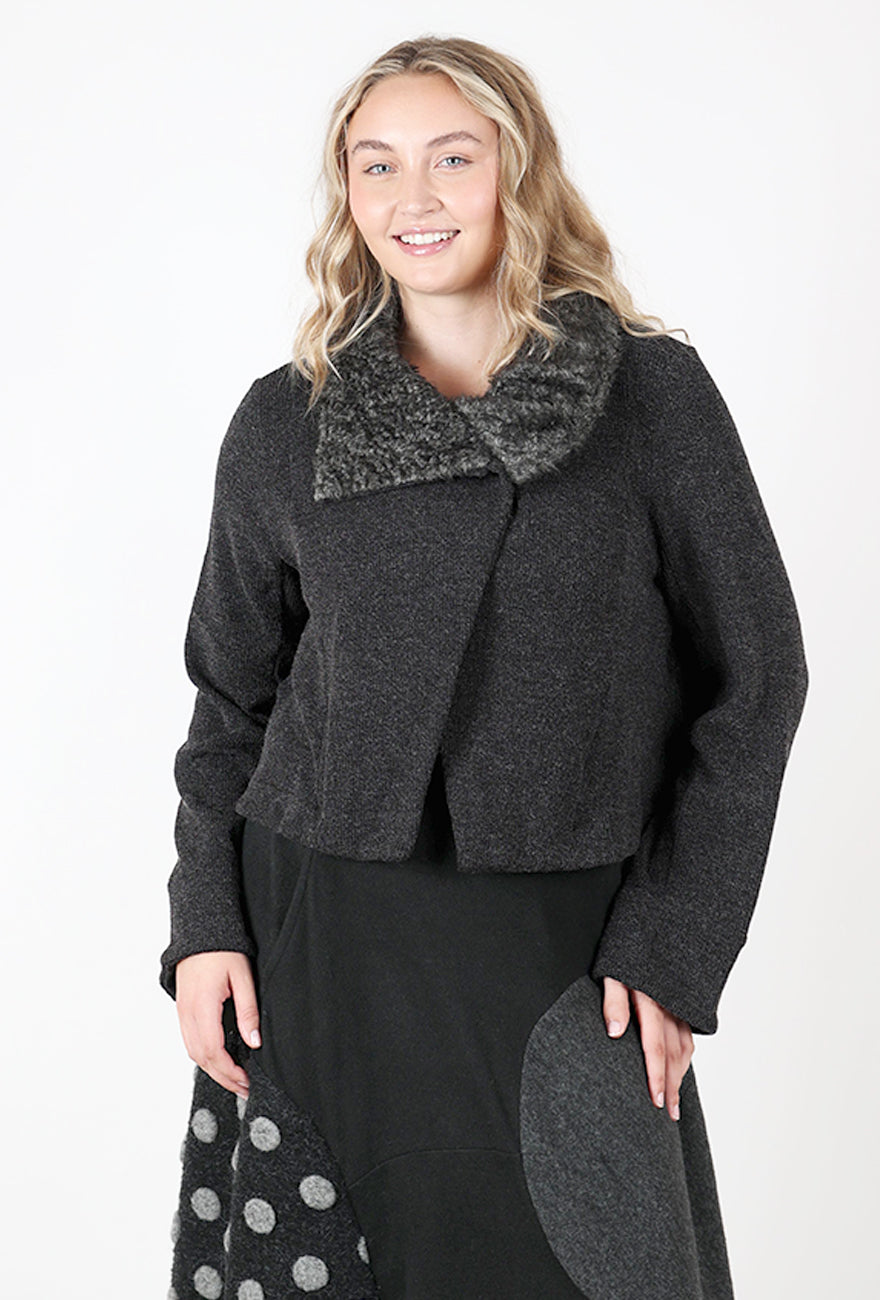 Fuzzy Collar Crop Jacket, Basalt Angle 5