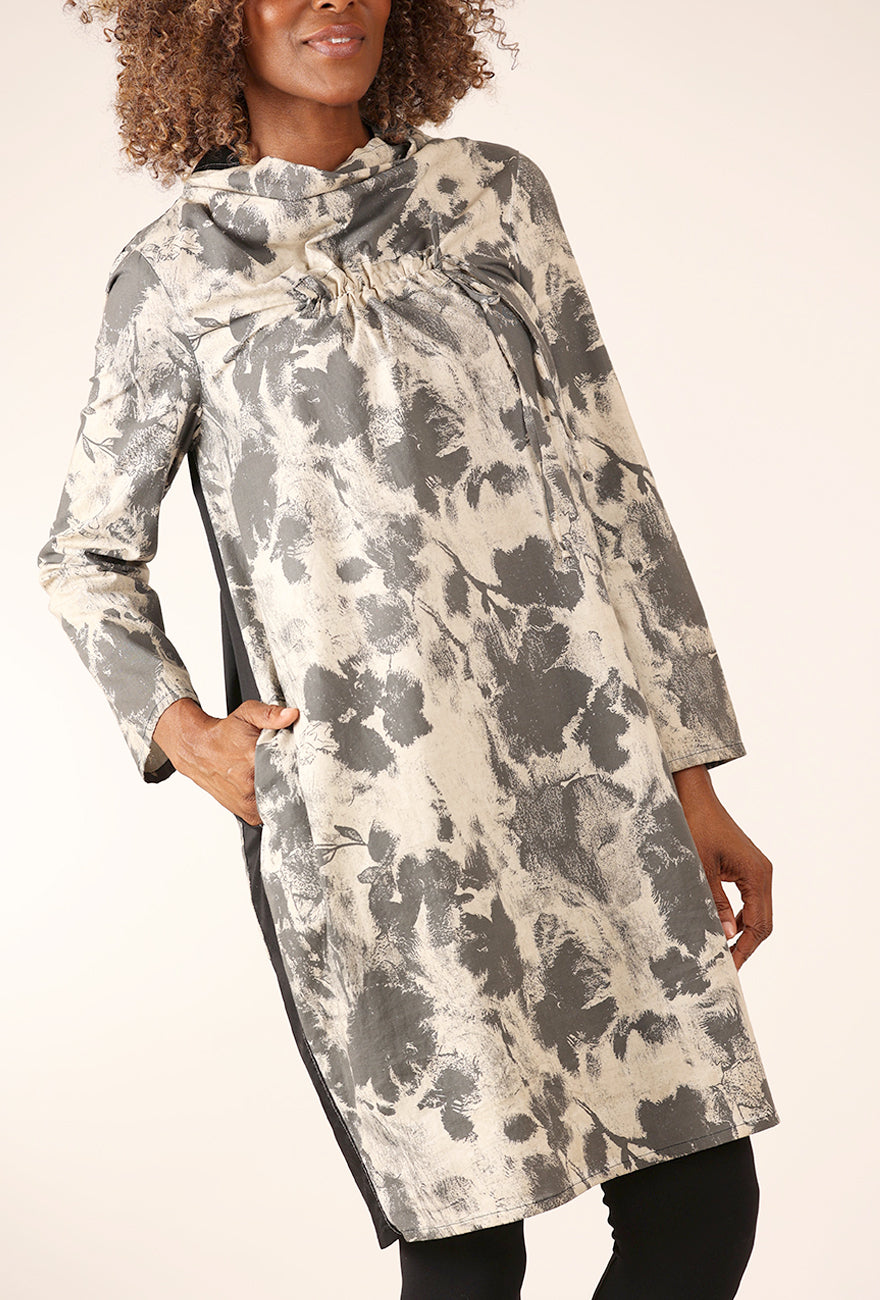 Kedziorek Abstract Cinch-Bodice Dress, Ecru/Gray 