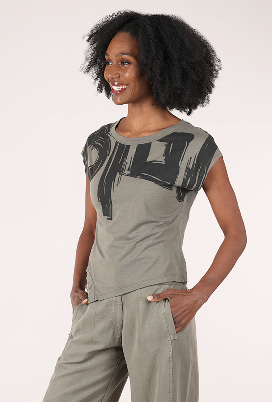 Graphic Cap Sleeve Tee, Khaki