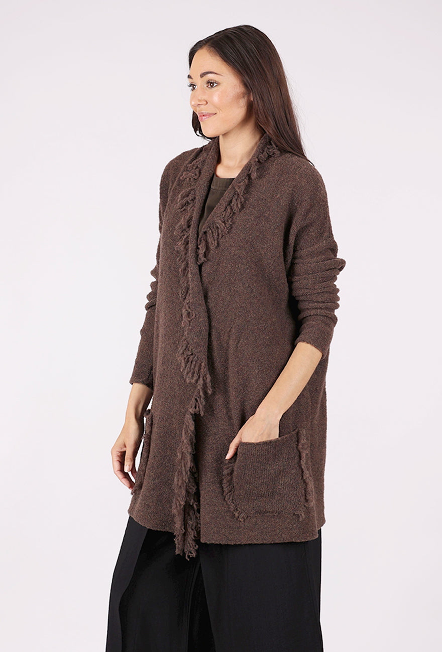 Grizas Fringed Lapel Cardie, Coffee 