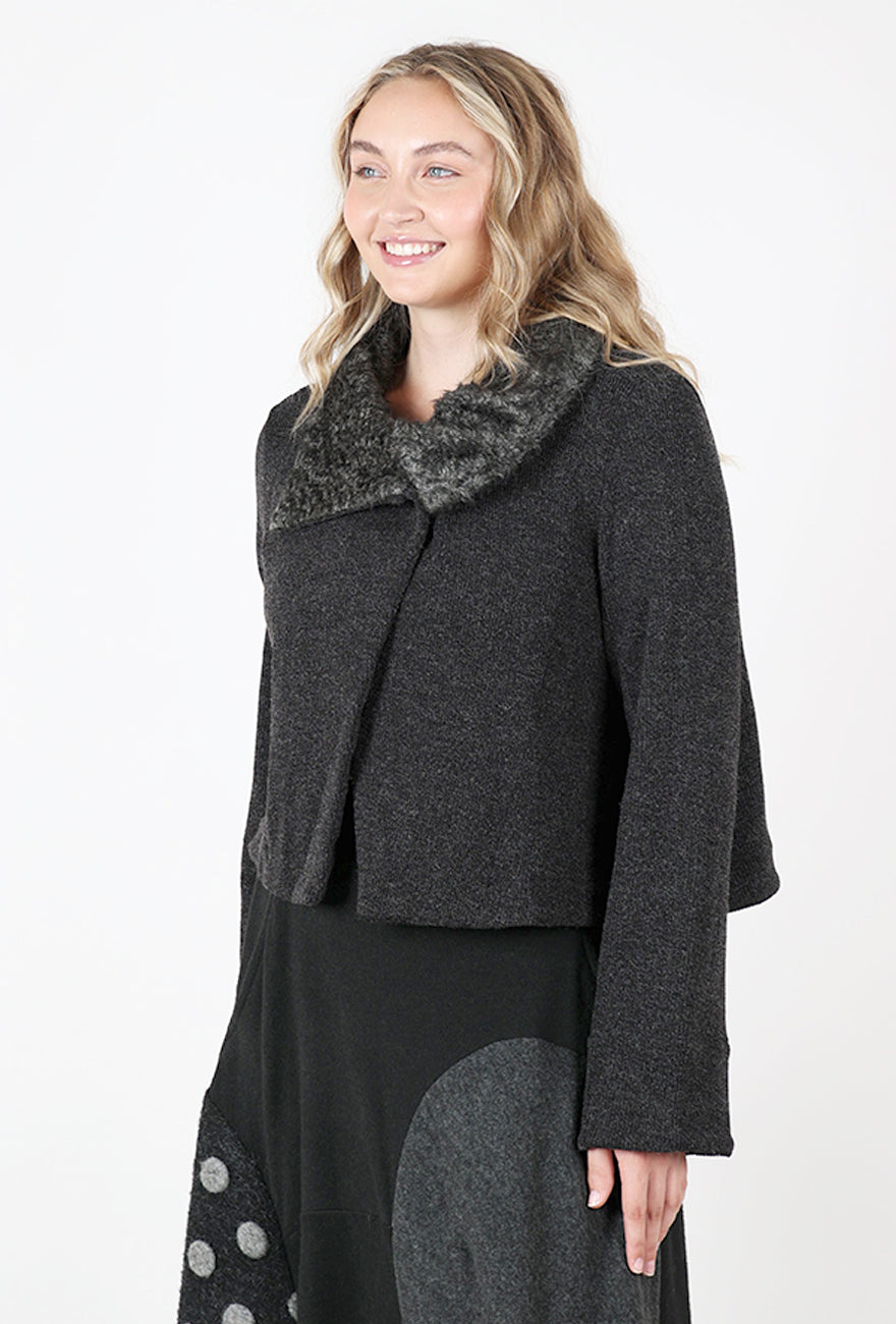 Fuzzy Collar Crop Jacket, Basalt
