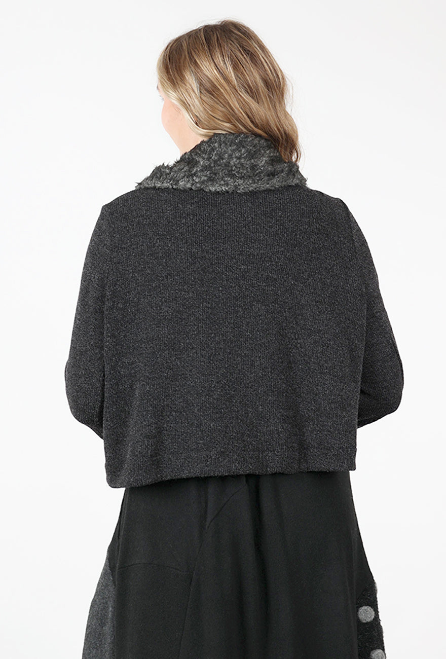 Fuzzy Collar Crop Jacket, Basalt Angle 3