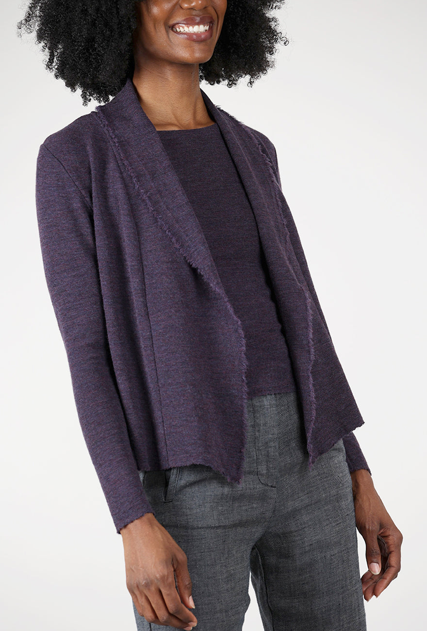 By Basics Merino Short Cardie, Plum Melange 