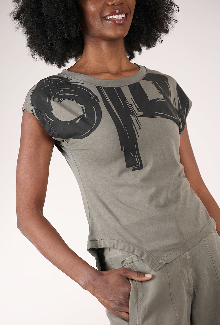 Graphic Cap Sleeve Tee, Khaki