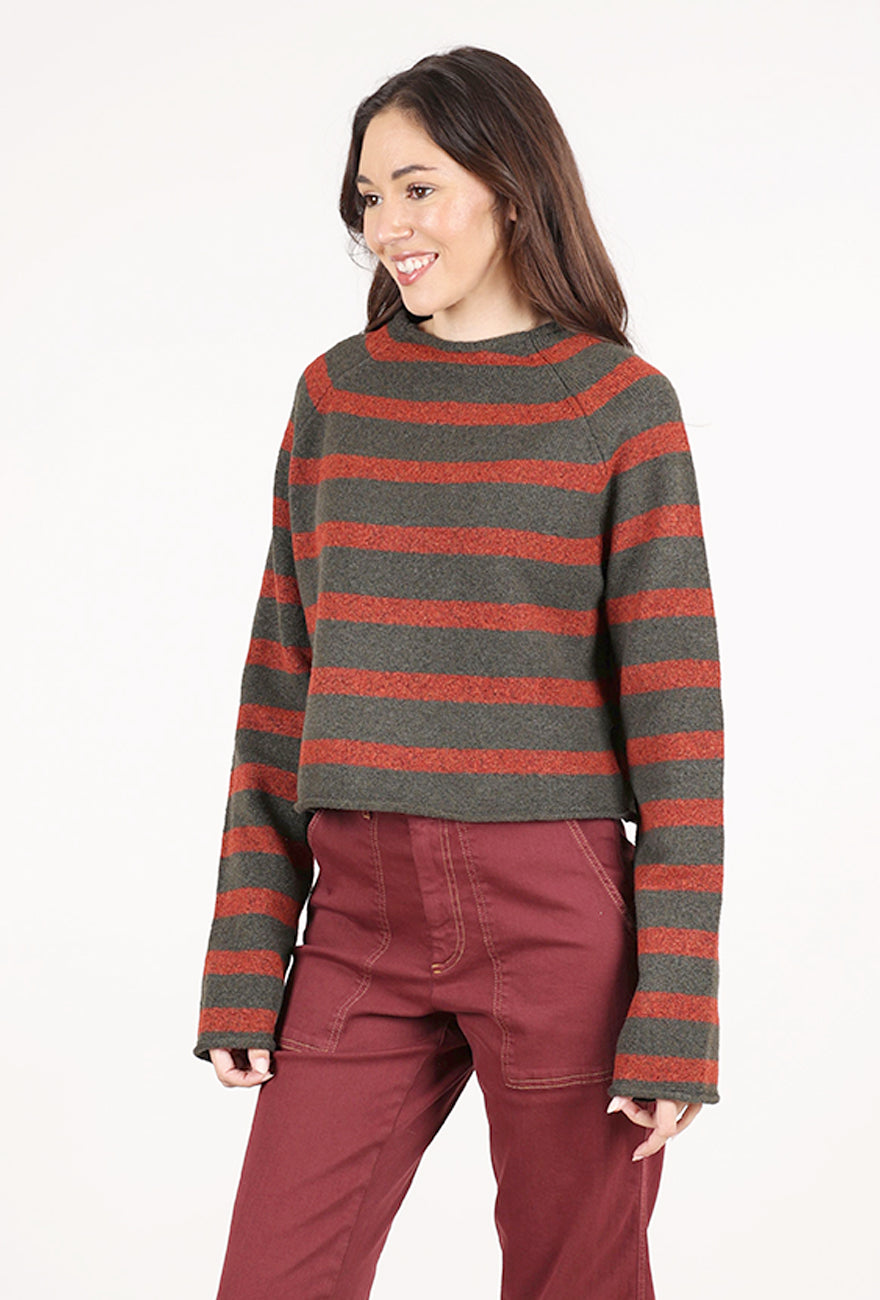 Grade & Gather Striped Mockneck Sweater, Tapenade 