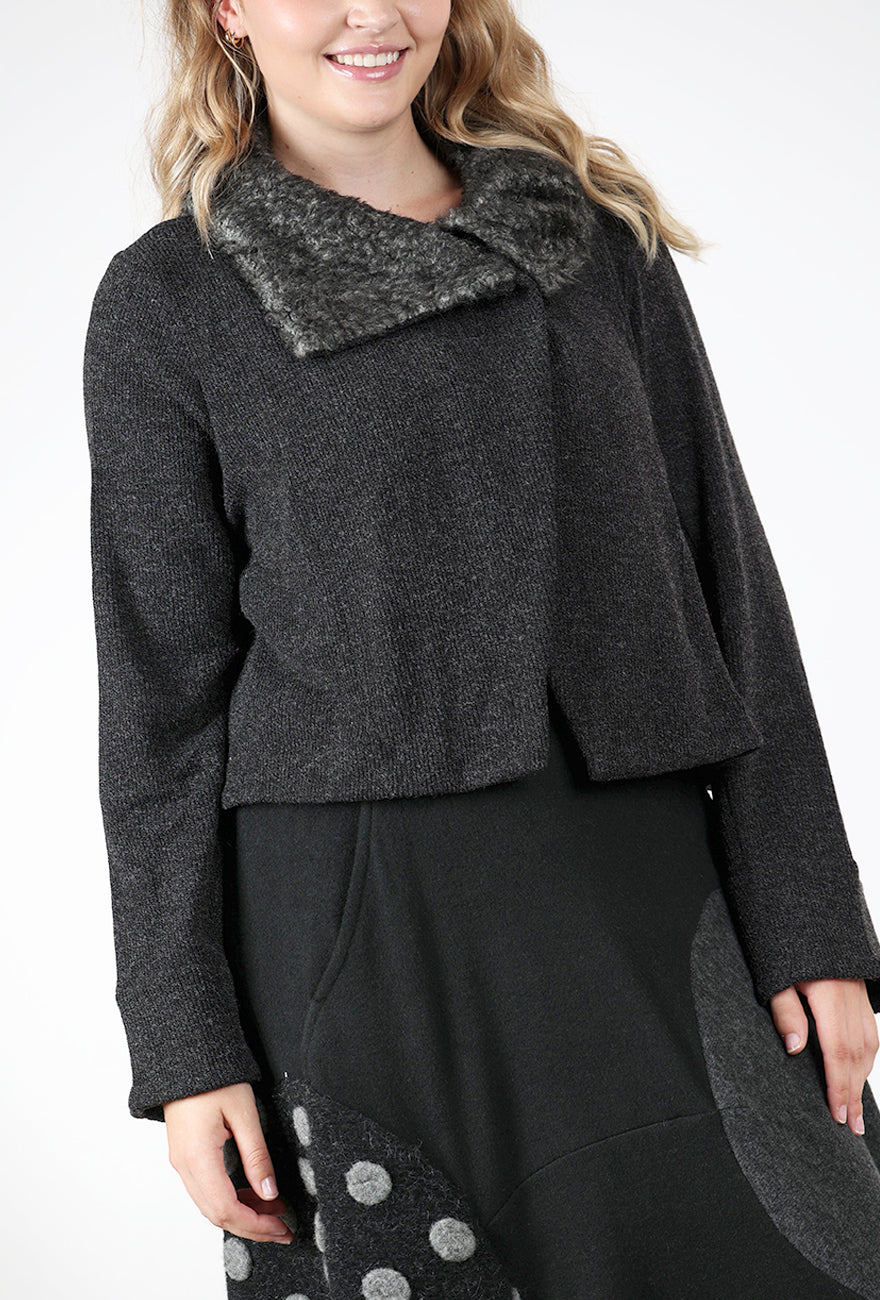 Fuzzy Collar Crop Jacket, Basalt Angle 6