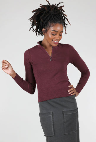 Lilla P Zip-Front Mock Neck Top, Wine 