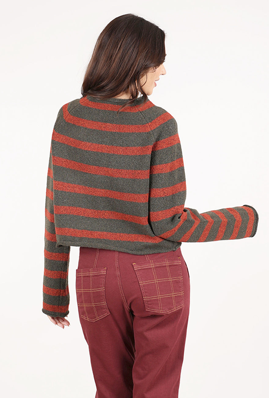 Grade & Gather Striped Mockneck Sweater, Tapenade 