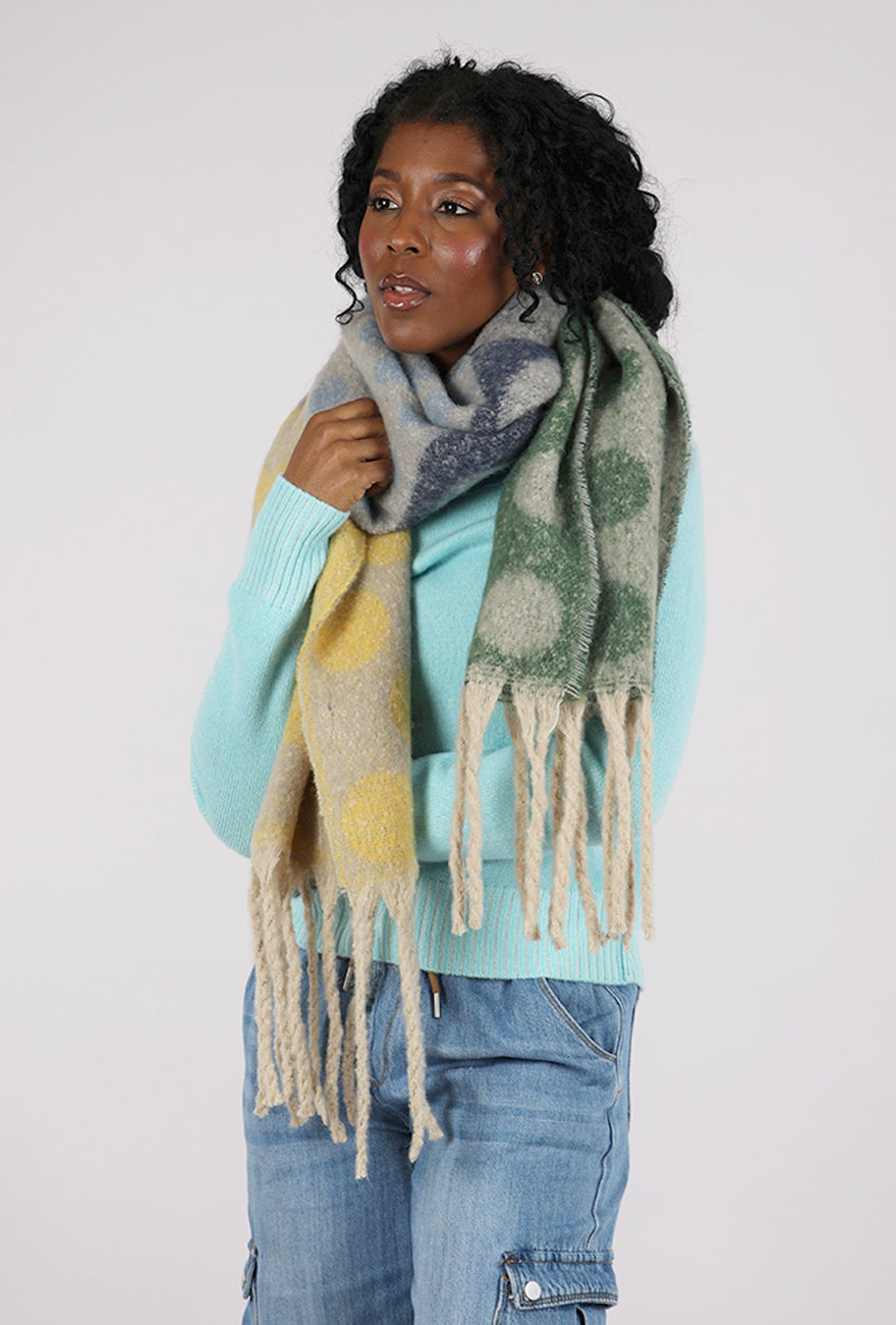 Knit Bon Bons Oversize Polka Dot Patchwork Scarf, Green/Yellow 