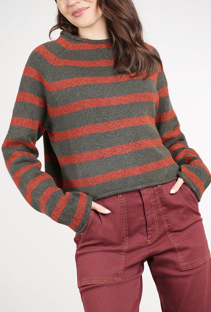 Grade & Gather Striped Mockneck Sweater, Tapenade 
