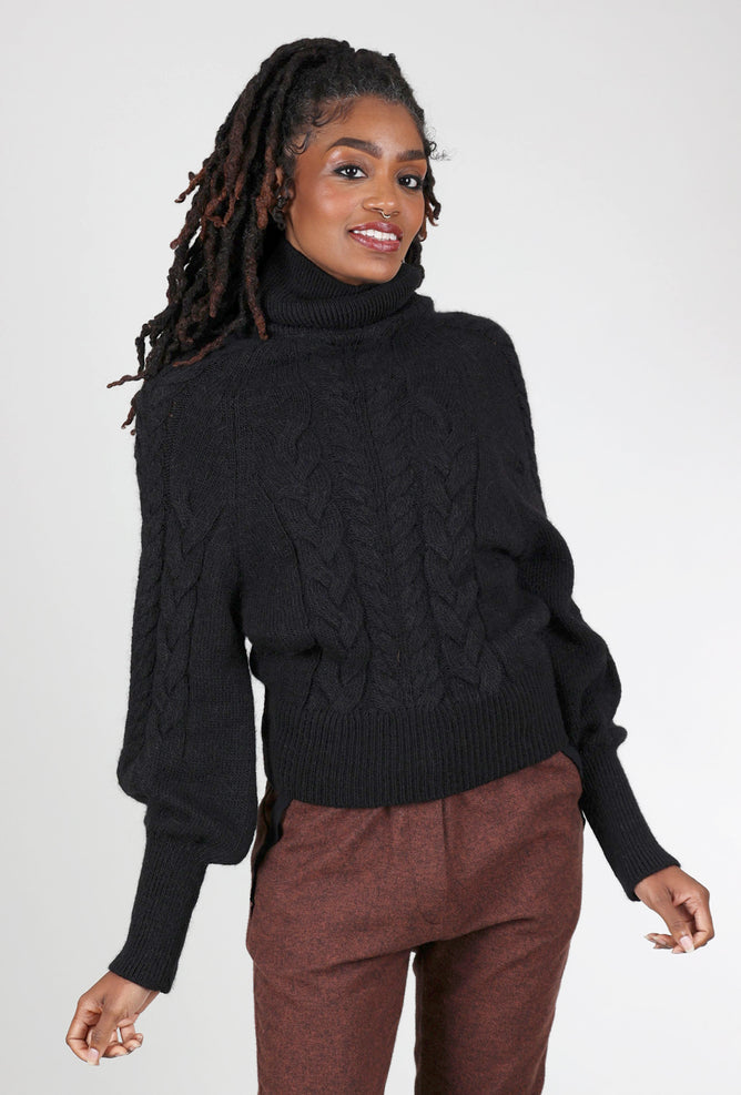 Studio B3 Muffo Cable-Knit Sweater, Black 