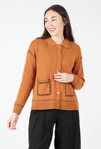 Zaket & Plover Tailored Accent Stitch Cardie, Caramel 