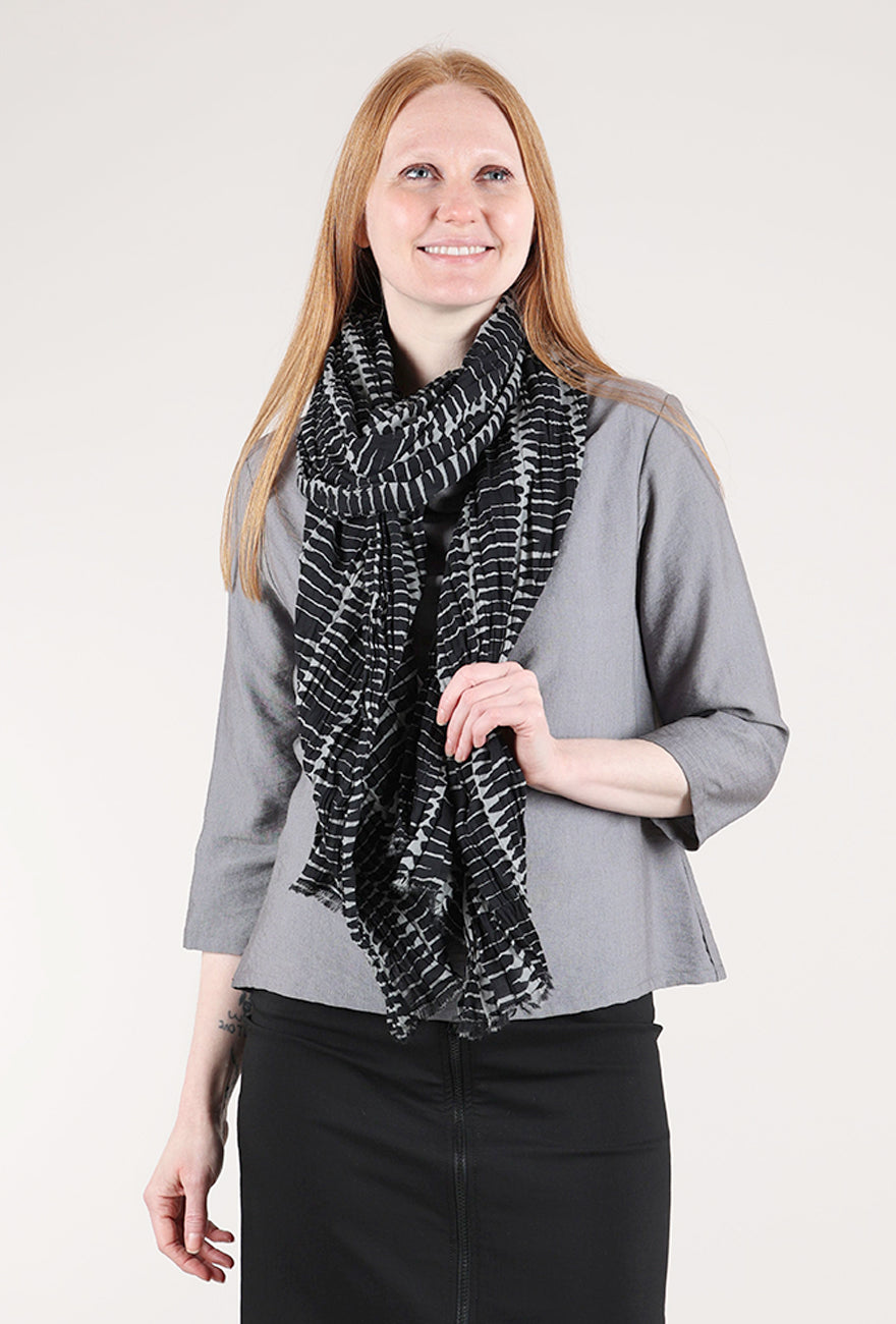 See Design Basket Print Scarf, Black/Gray 