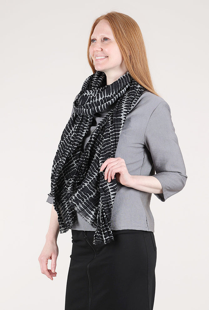 See Design Basket Print Scarf, Black/Gray 