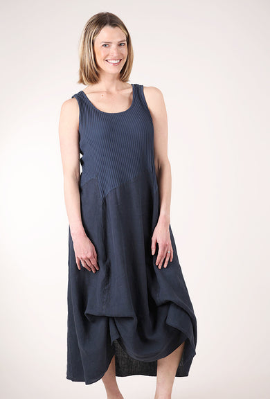 Fenini Linen-Jersey Tie-Up Dress, Ink 