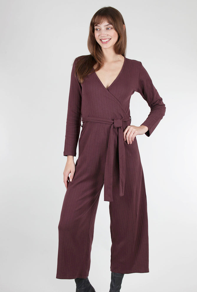 Mata Traders Rita Rib Knit Jumpsuit, Eggplant Small Eggplant