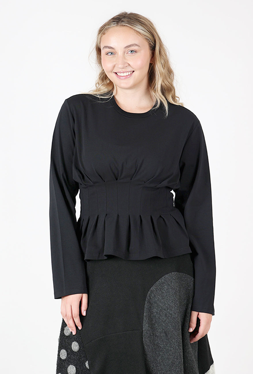 Inez Pleat Detail Tee, Black