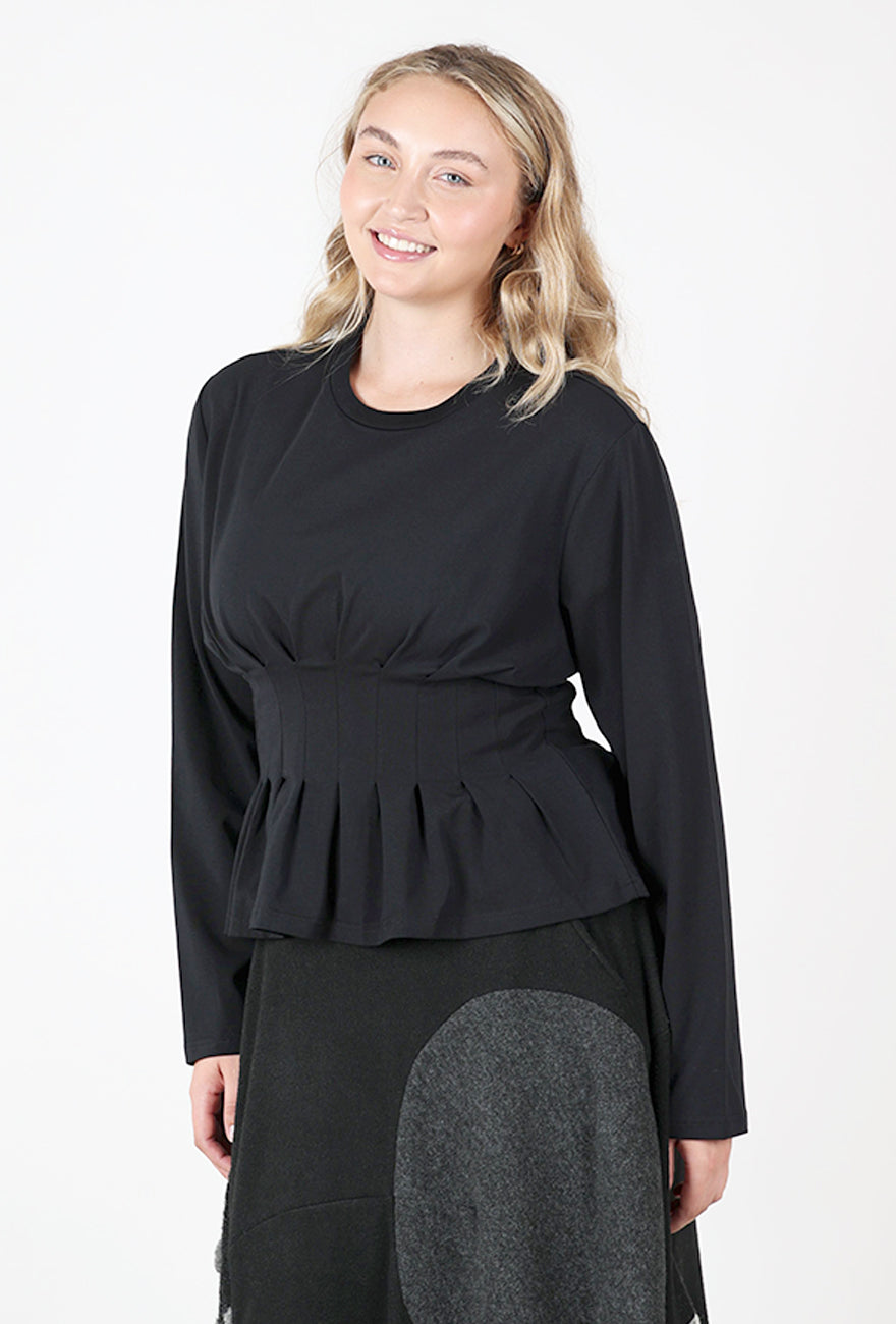 Inez Pleat Detail Tee, Black Angle 2