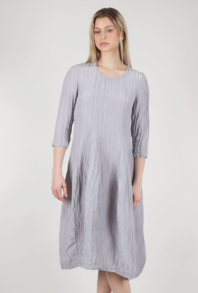 Grizas Silk-Linen Crinkle Shapely Dress, Aluminum 