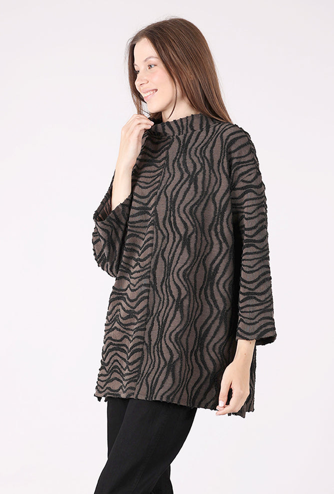 Olivia by Habitat Novelty Knits Side Slit Tunic, Coffee 